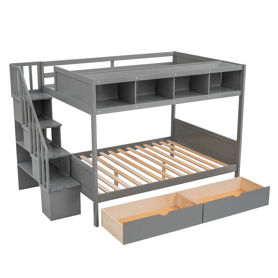 Elara Twin over Full Bunk Bed with Cube Storage - Gray