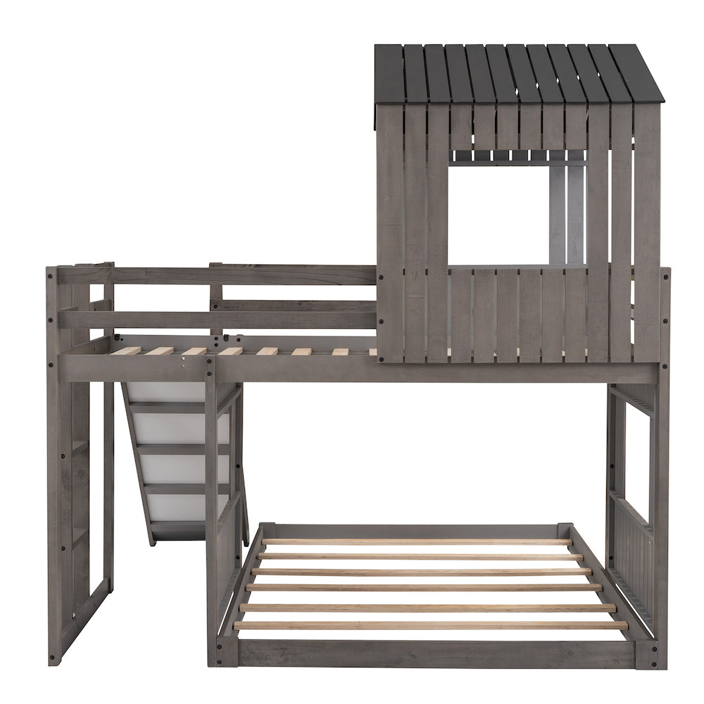 Lucky Furniture Playhouse Twin Over Full Wooden Bunk Bed - Antique Gray