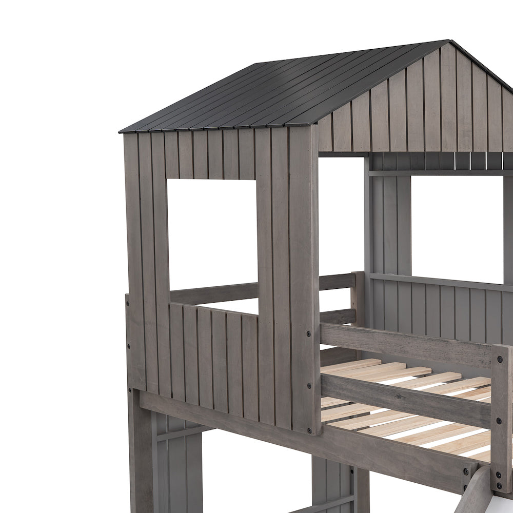 Lucky Furniture Playhouse Twin Over Full Wooden Bunk Bed - Antique Gray