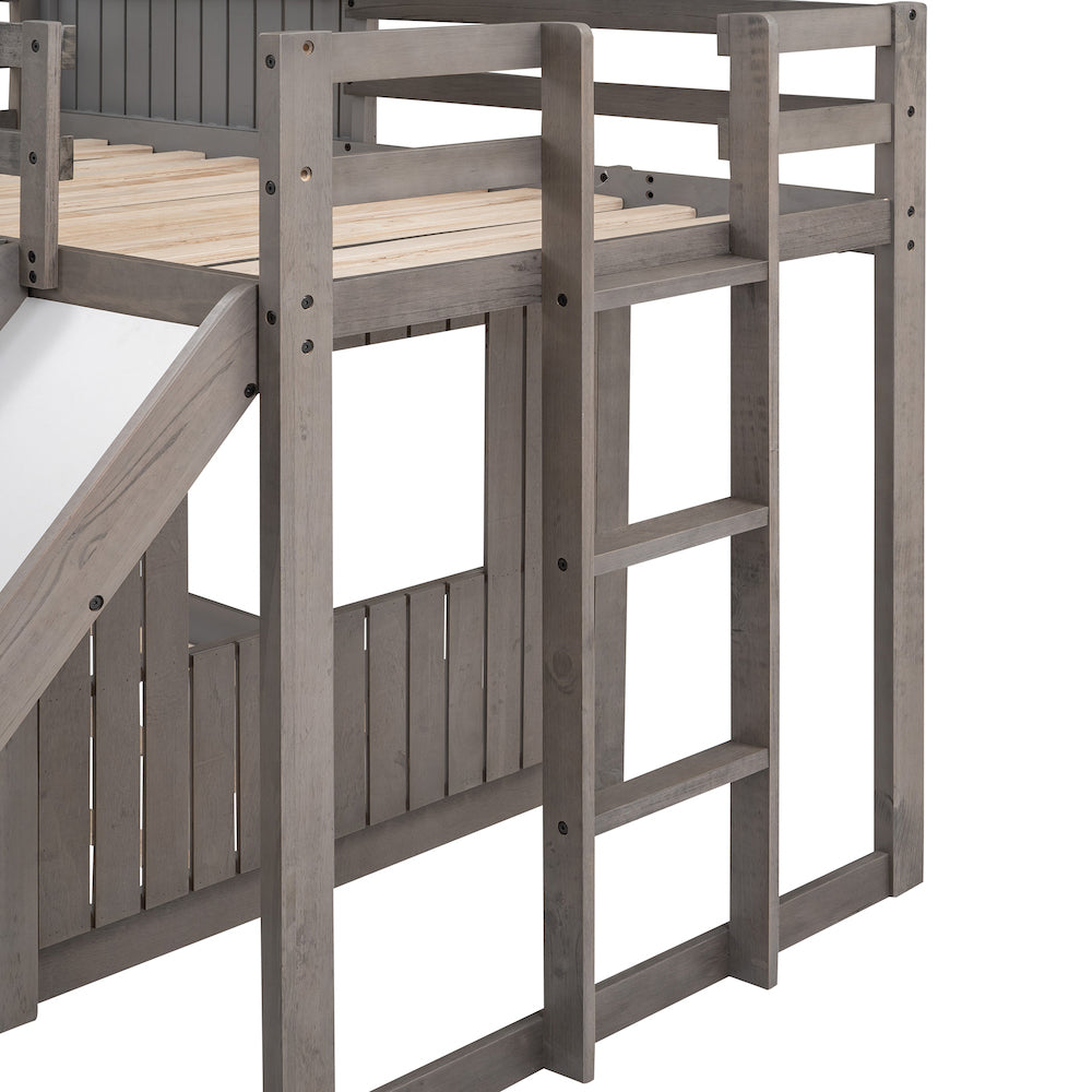 Lucky Furniture Playhouse Twin Over Full Wooden Bunk Bed - Antique Gray