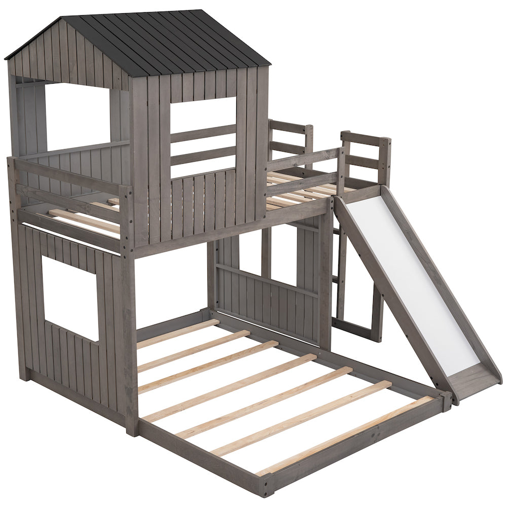 Lucky Furniture Playhouse Twin Over Full Wooden Bunk Bed - Antique Gray