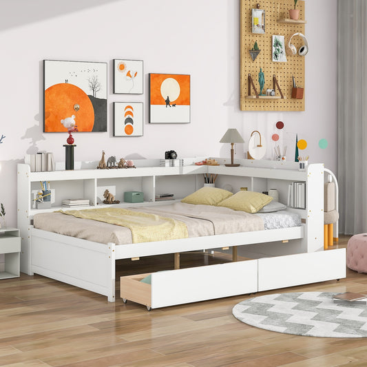 Aspen Full Size L-Shape Bookcase Bed - White