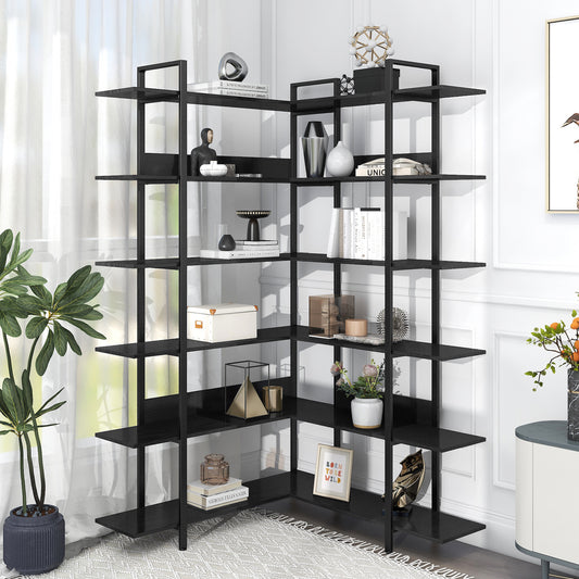 BY Furniture 75" Modern Black Corner Bookshelf