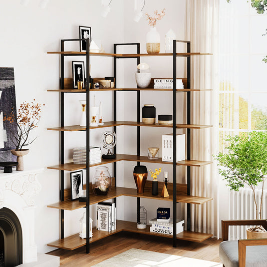 BY Furniture 75" Modern Corner Bookshelf - Black & Brown