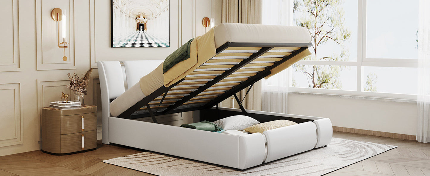 Homey Life Modern Faux Leather Full Platform Bed with a Hydraulic Storage System