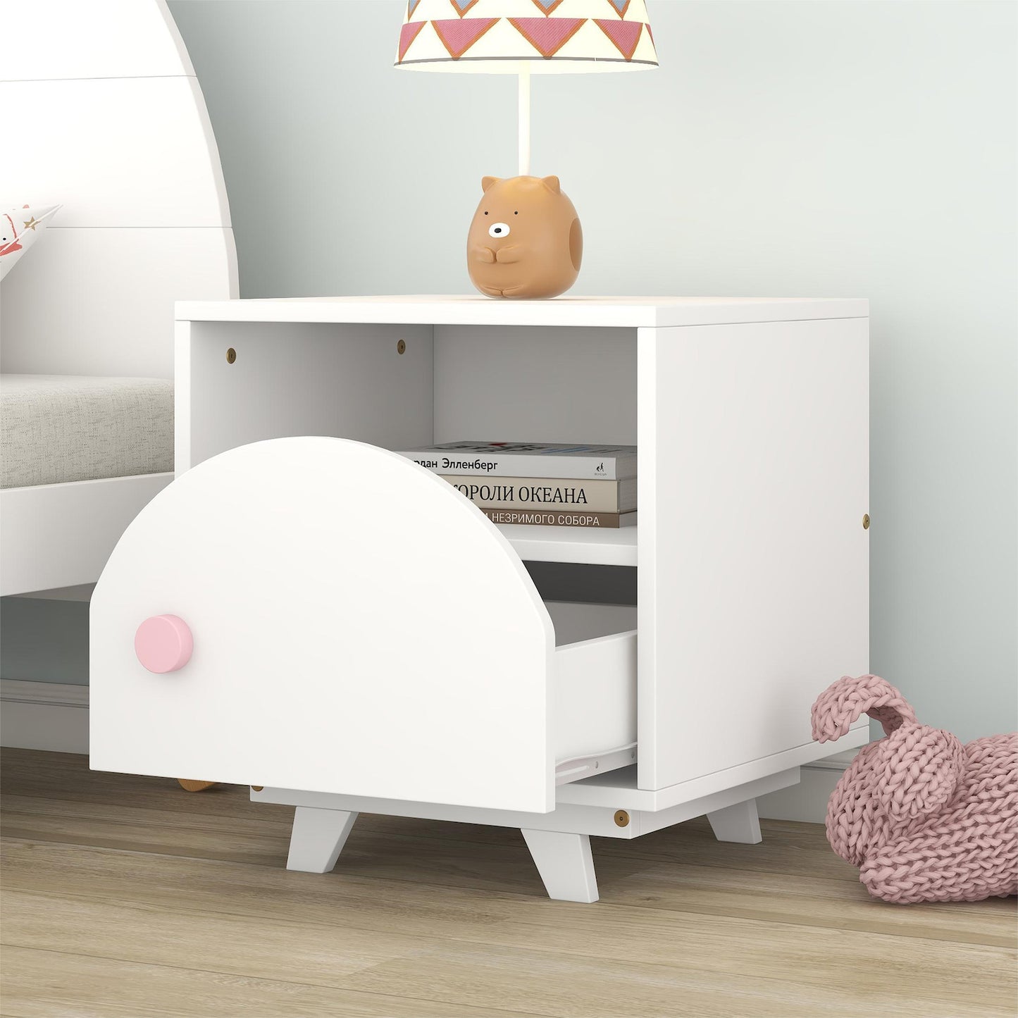 Homey Life Wooden Nightstand - White & Pink