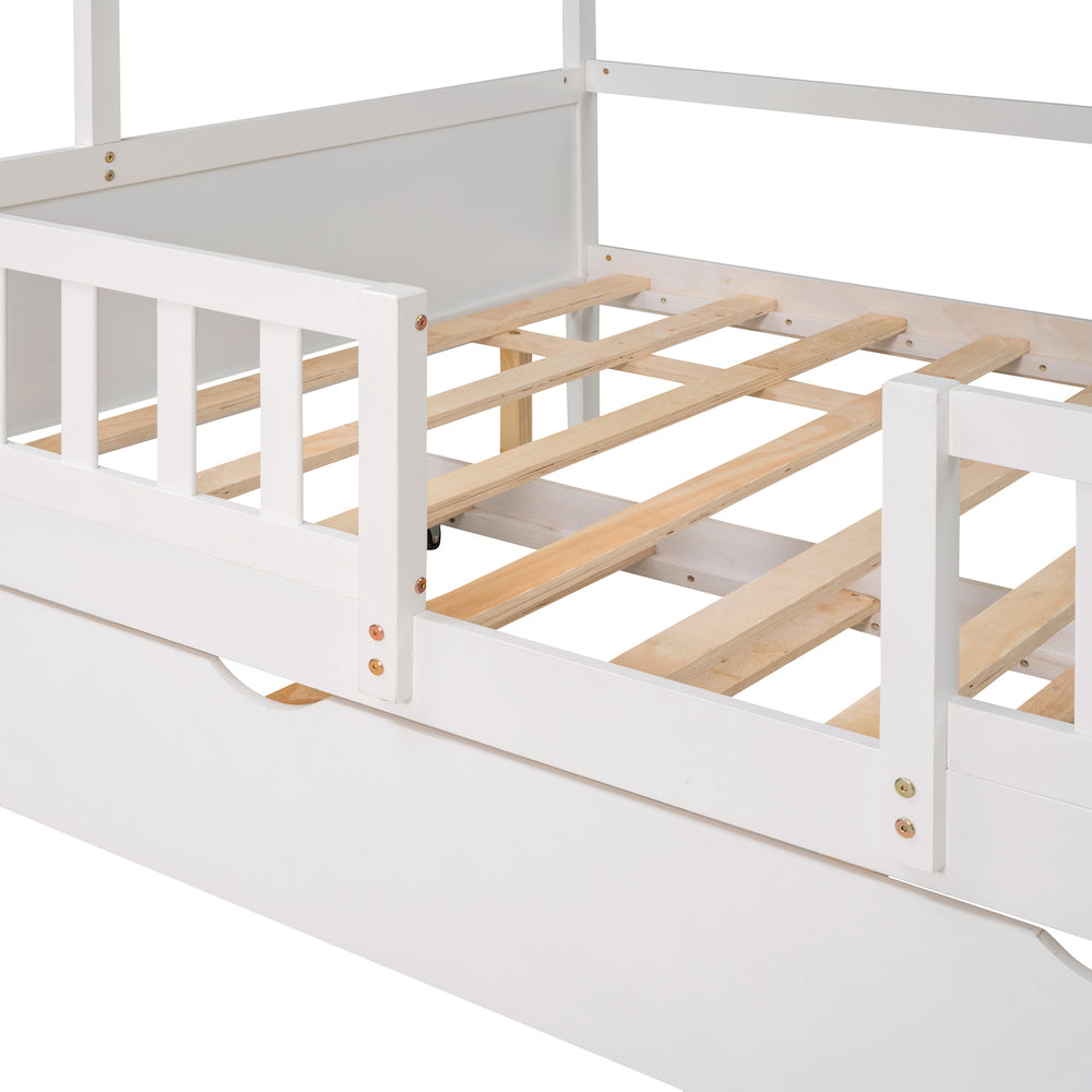 Lucky Full Size House Bed with Twin Trundle - White