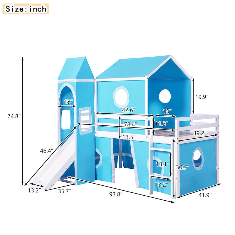 Lucky Twin Size Bunk Bed with Slide - Blue