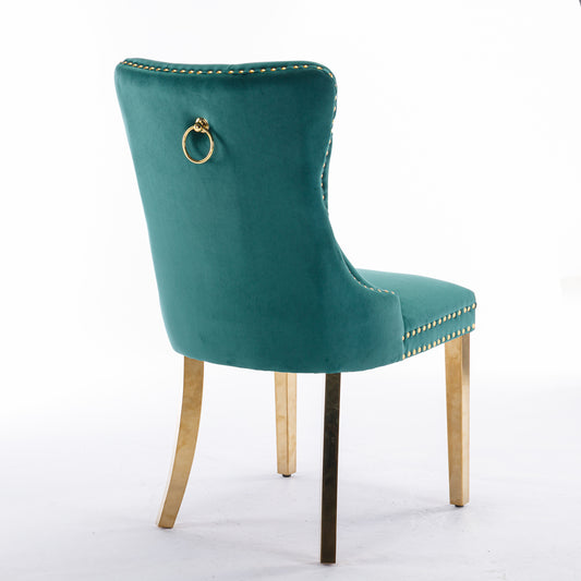 Nikki Tufted Dining Chair with Golden Legs in Green Velvet Set of 2