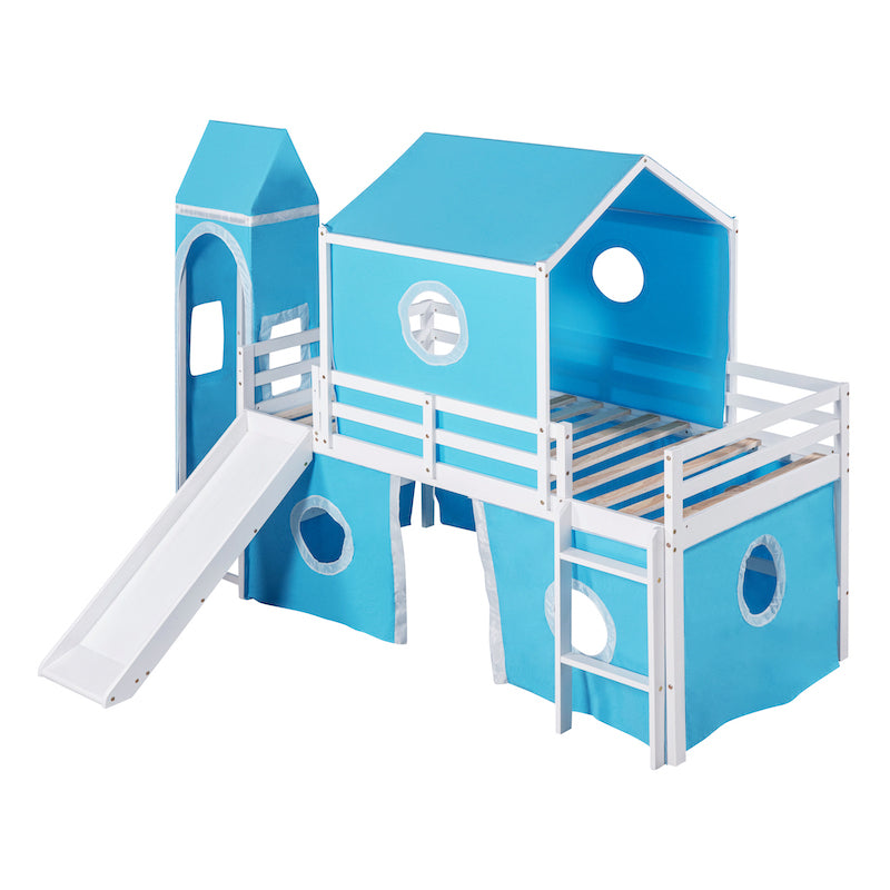 Lucky Twin Size Bunk Bed with Slide - Blue