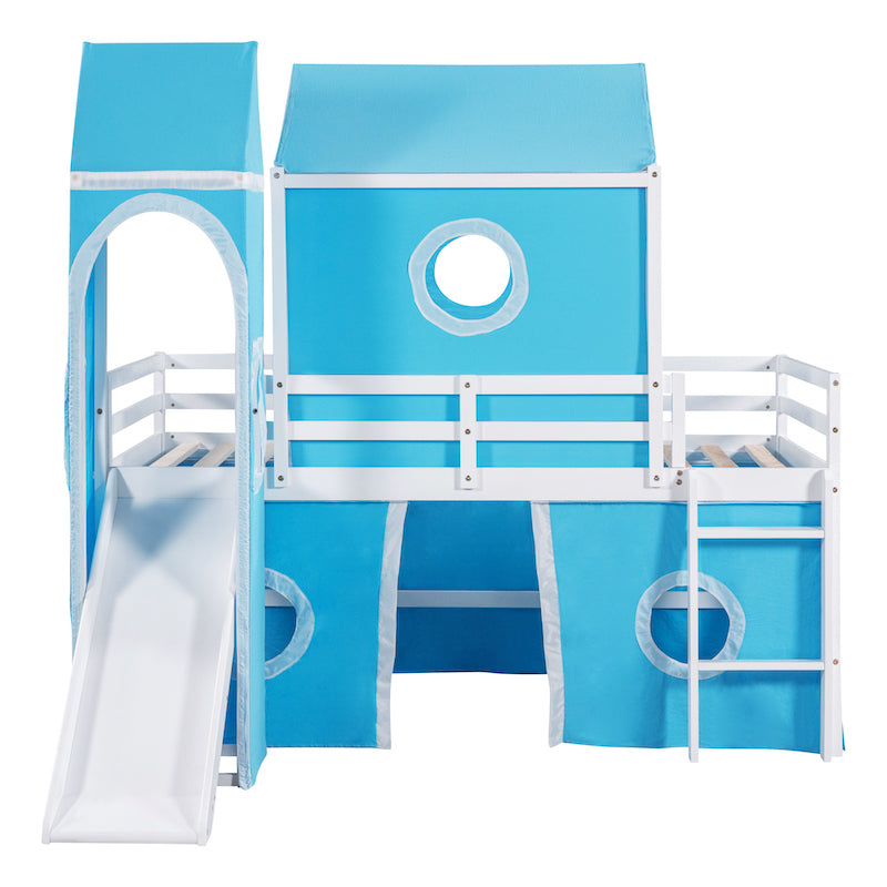 Lucky Twin Size Bunk Bed with Slide - Blue