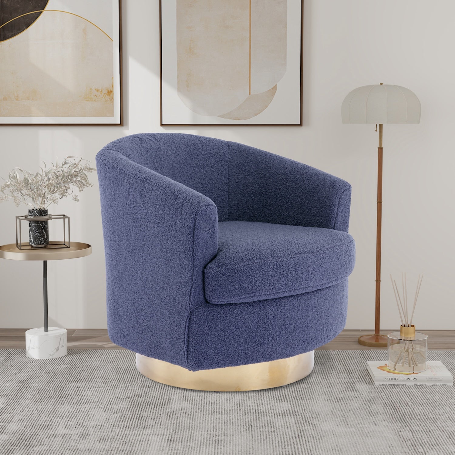 Finley Mid-Century Modern Swivel Accent Chair - Navy Boucle