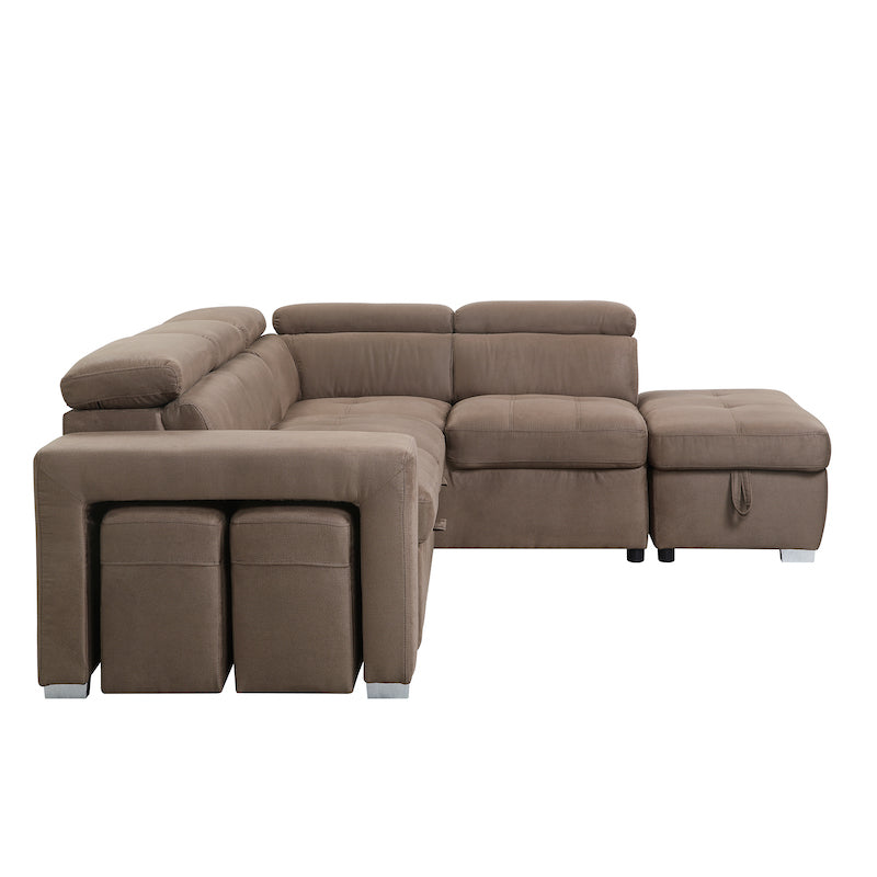 Acoose Convertible Sectional with Ottomans & Storage - Brown