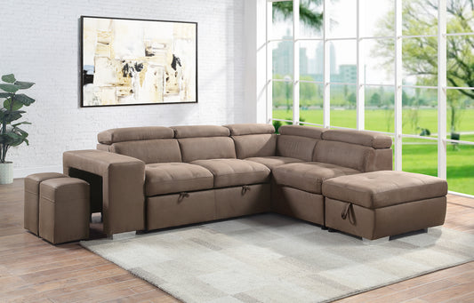 Acoose Convertible Sectional with Ottomans & Storage - Brown