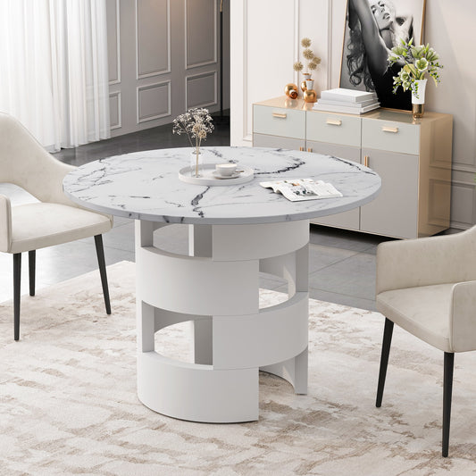 Radana 42" Round Faux Marble Dining Table - White