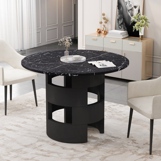 Radana 42" Round Faux Marble Dining Table - Black