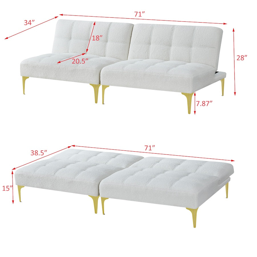 Evolve Split Back Sofa Bed with Gold Legs - White Teddy Fabric