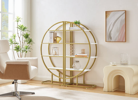 BY Furniture 4-Tier Split Bookcase - White & Gold