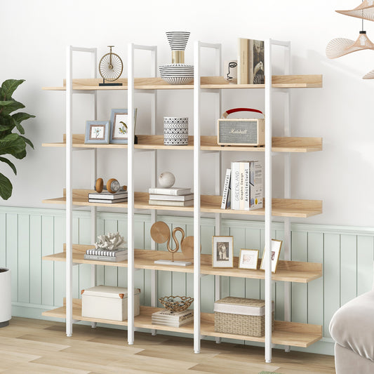 BY Vintage Industrial Style 5-Tier Bookcase - White & Oak