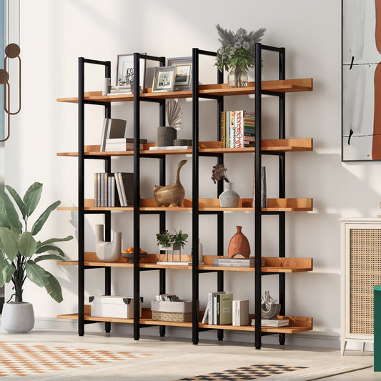 BY Vintage Industrial Style 5-Tier Bookcase - Black & Brown
