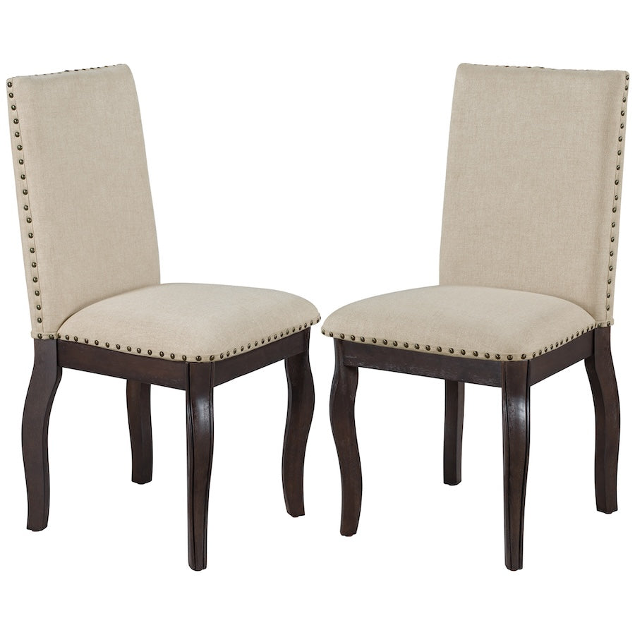TREXM Set of 4 Dining chairs Wood Upholstered Fabirc Dining Room Chairs with Nailhead Espresso