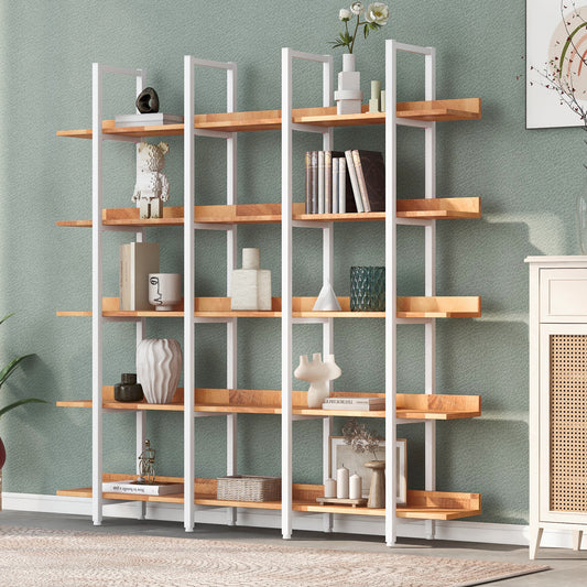 BY Vintage Industrial Style 5-Tier Bookcase - Brown & White