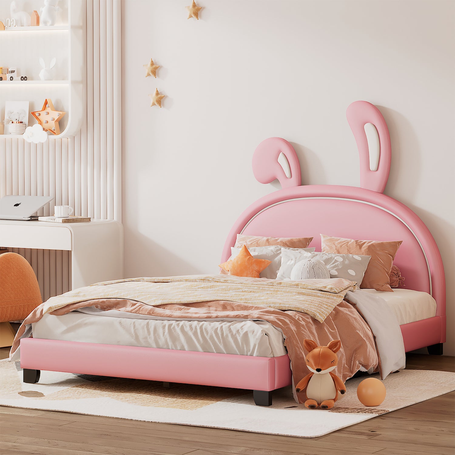 Lucky Furniture Full Size Platform Bed with Rabbit Ears