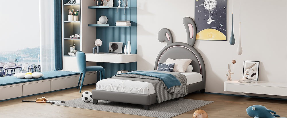 Lucky Furniture Twin Size Platform Bed with Rabbit Ears