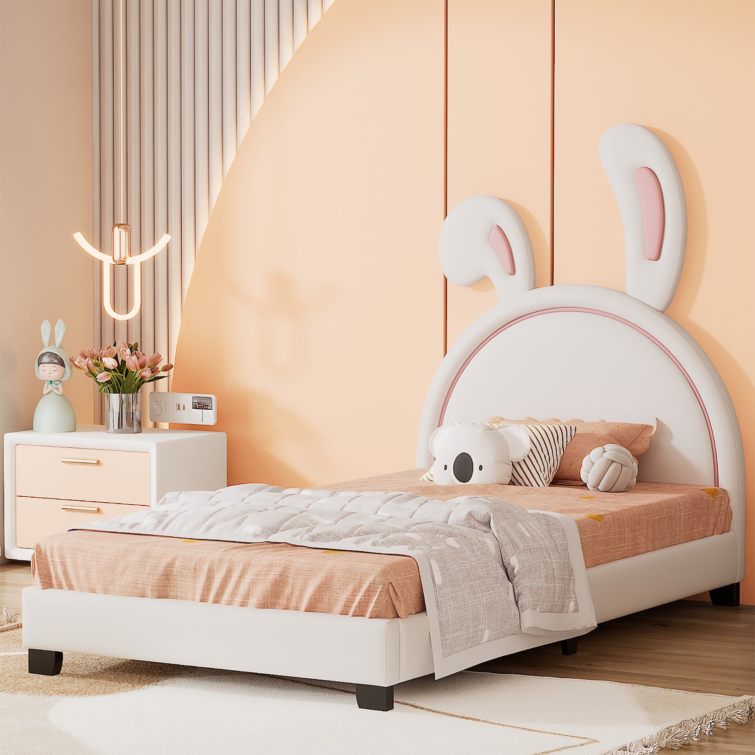 Lucky Furniture Twin Size Platform Bed with Rabbit Ears