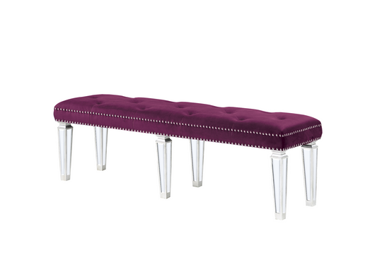 Varian Velvet Upholstered Bench with Mirrored Legs - Burgundy & Mirror