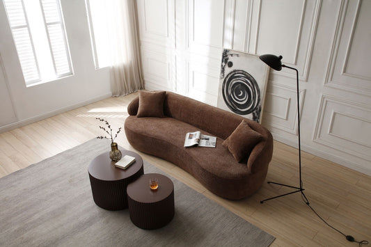 Justone Mid Century Modern Curved Sofa in Dark Brown Boucle Upholstery