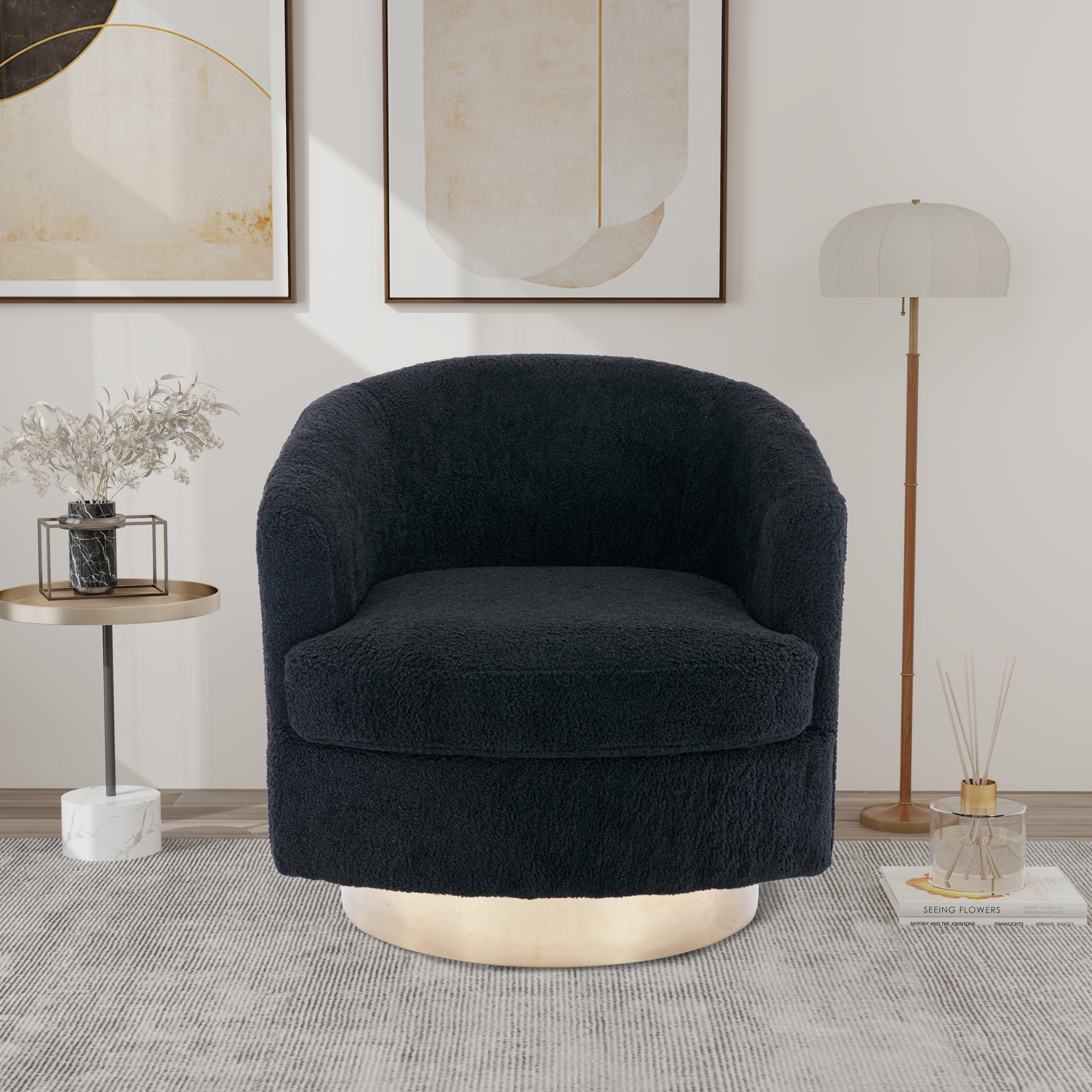 Finley Mid-Century Modern Swivel Accent Chair - Black Boucle