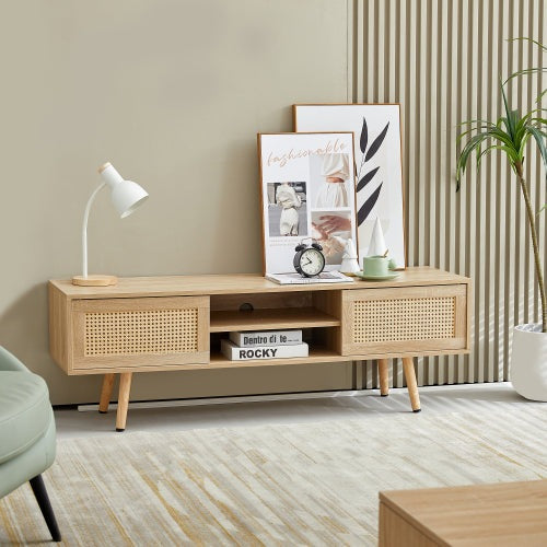 SYA Furniture Rattan TV Cabinet Console Table - Natural