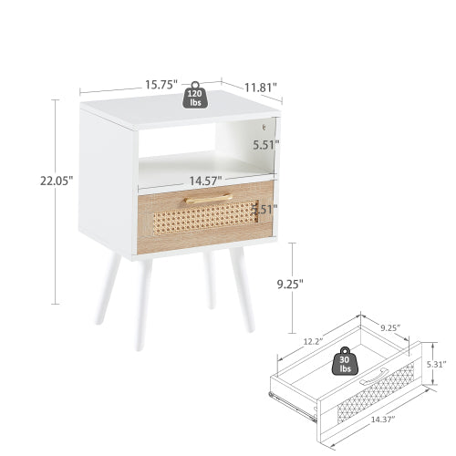SYA Furniture Modern Minimalist Rattan Nightstand - White
