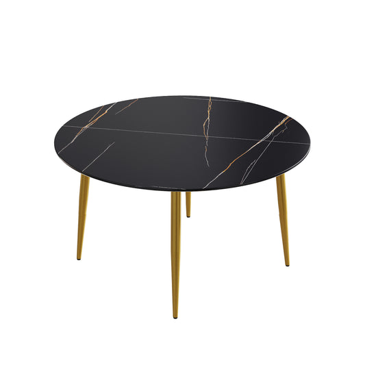 Atunus Modern 53" Black Sintered Stone Dining Table Gold Legs