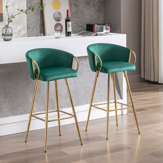 Weehaa 30" Velvet Bar Stools with Gold Base - Green