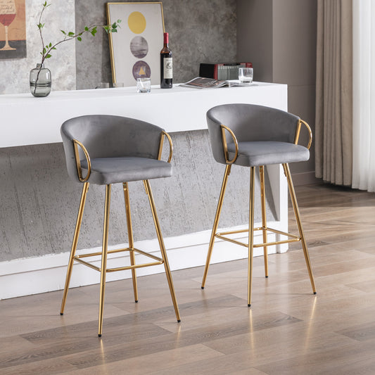 Weehaa 30" Velvet Bar Stools with Gold Base - Gray