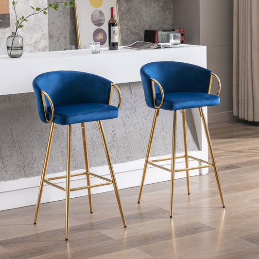 Weehaa 30" Velvet Bar Stools with Gold Base - Blue