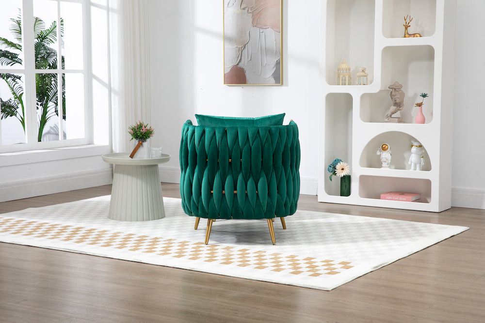 Coolmore Velvet Accent Chair & Storage Ottoman Set - Emerald