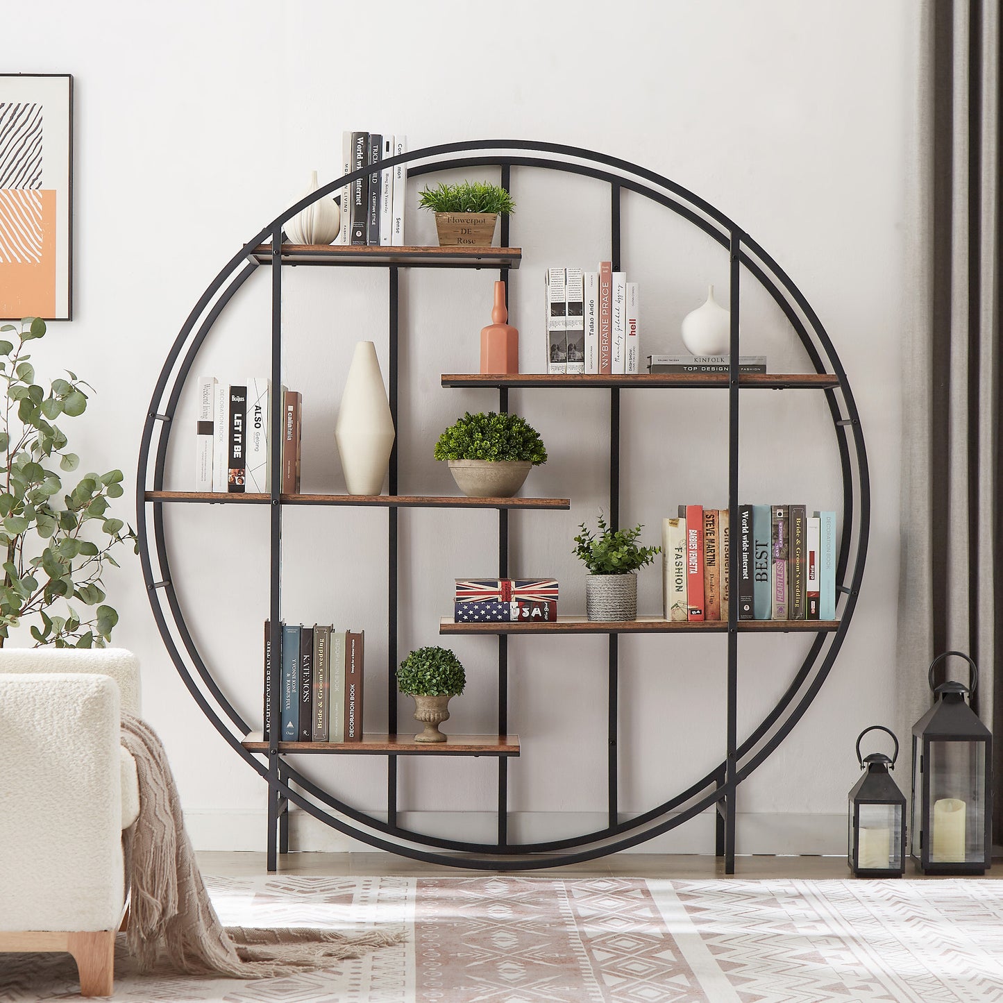 JHX 5-Tier Round Metal Bookcase