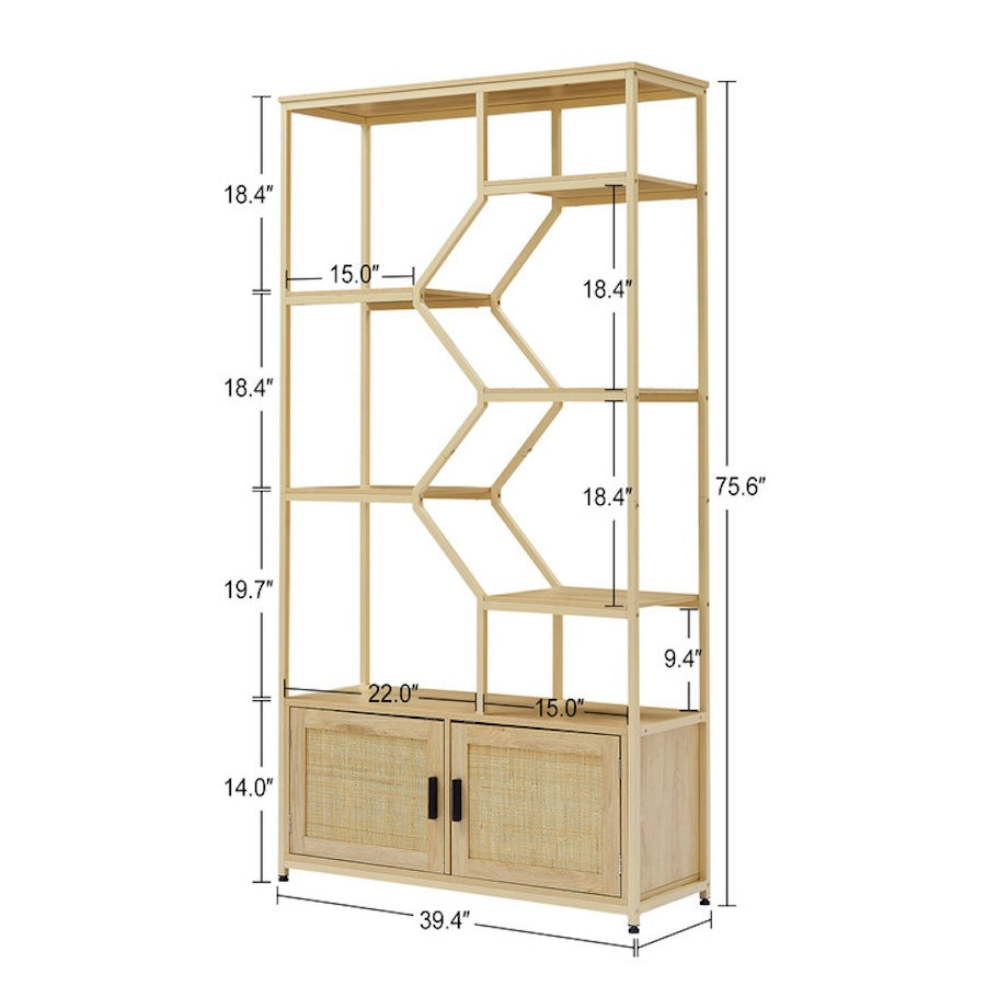 Axis 75" Tall Rattan Bookcase in Natural Finish