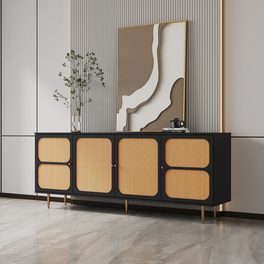 Joysource Mid-Century Modern Sideboard Cabinet - Black & Rattan