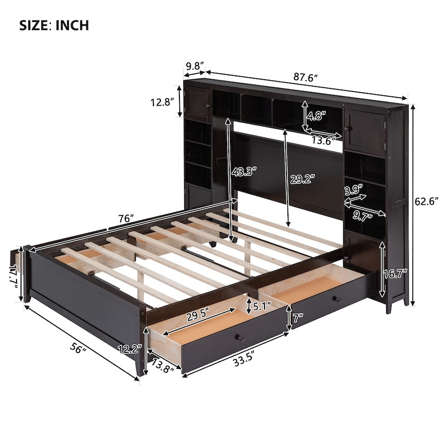 Urbiza Full Size Bed with All-in-One Cabinet & Shelf - Espresso