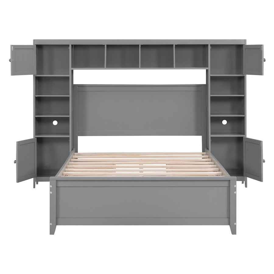 Urbiza Full Size Bed with All-in-One Cabinet & Shelf - Gray