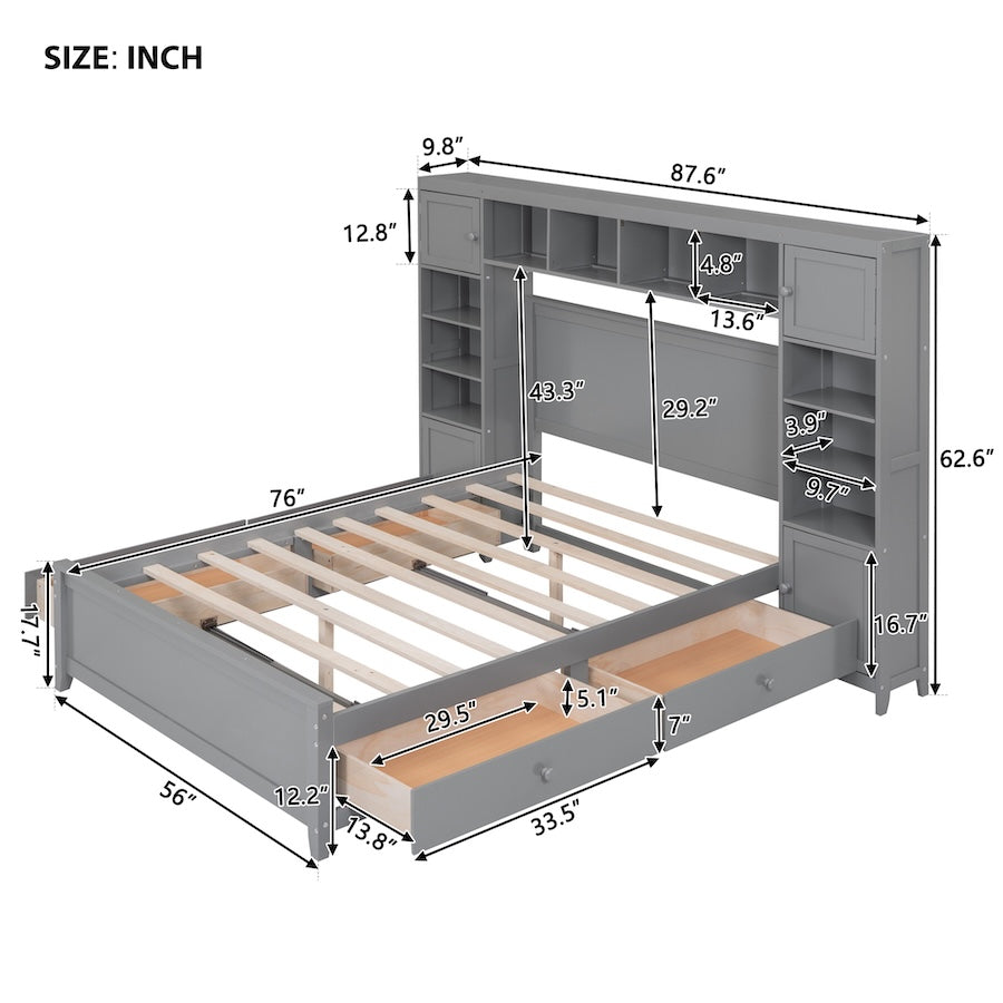 Urbiza Full Size Bed with All-in-One Cabinet & Shelf - Gray