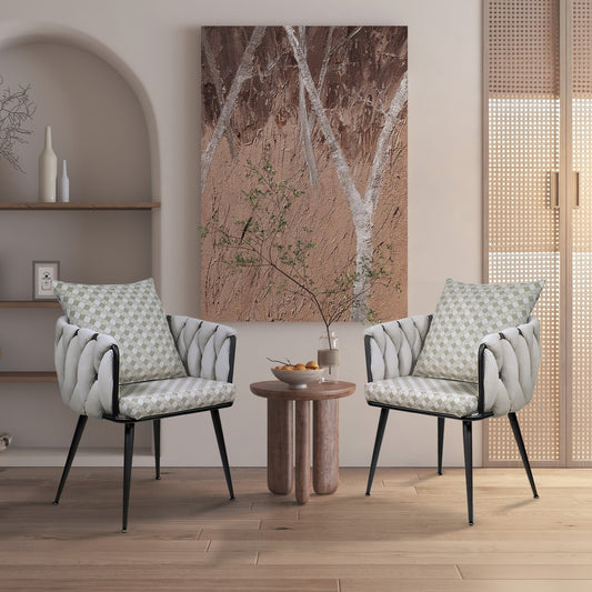 Zen Zone Modern Velvet Hand Weaved Dining Chairs Set of 2 - Beige
