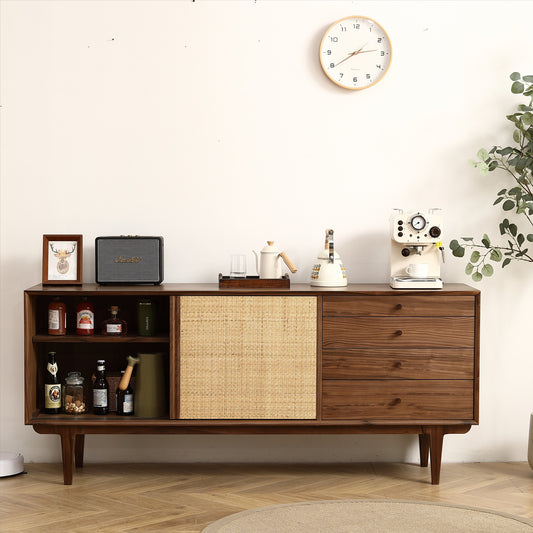 Furnisoar Mid-Century Modern Sideboard in - Black Walnut/Natural Vine