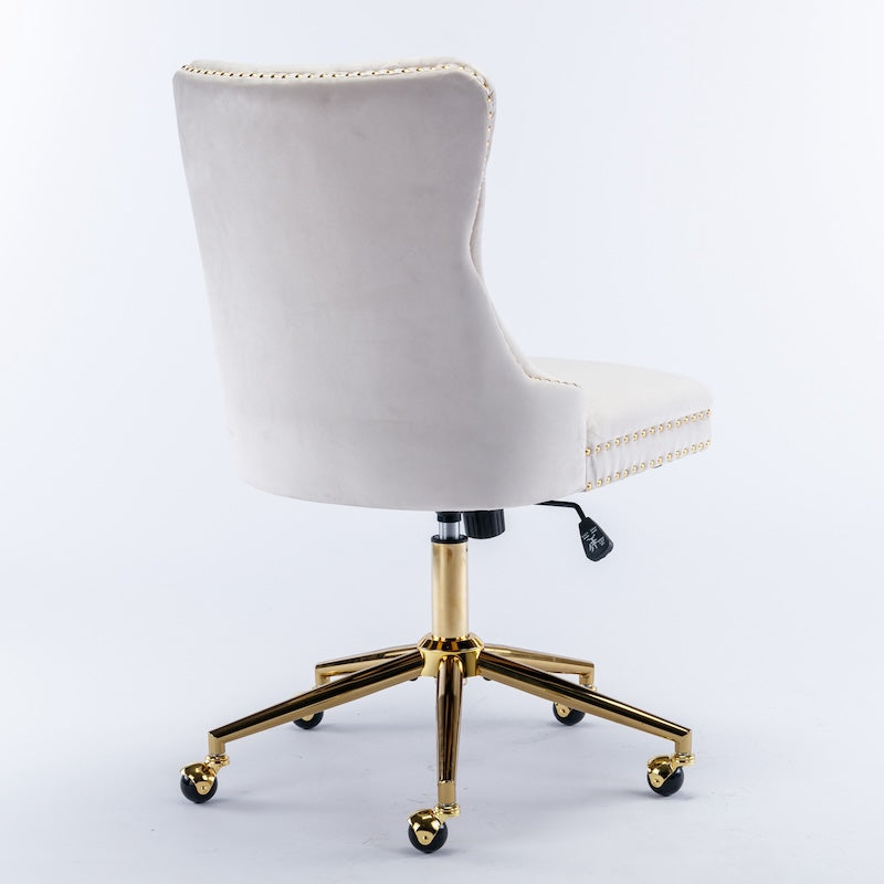 Astral Tufted Velvet Office Chair with Gold Base & Studs - Beige