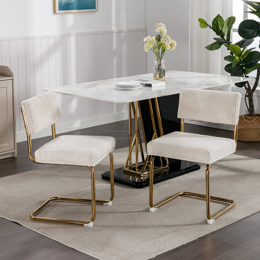 Rosa Modern Corduroy Dining Chairs with Gold Legs - Beige