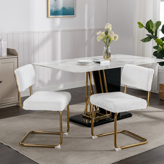 Rosa Modern Faux Rabbit Dining Chairs with Gold Legs - White
